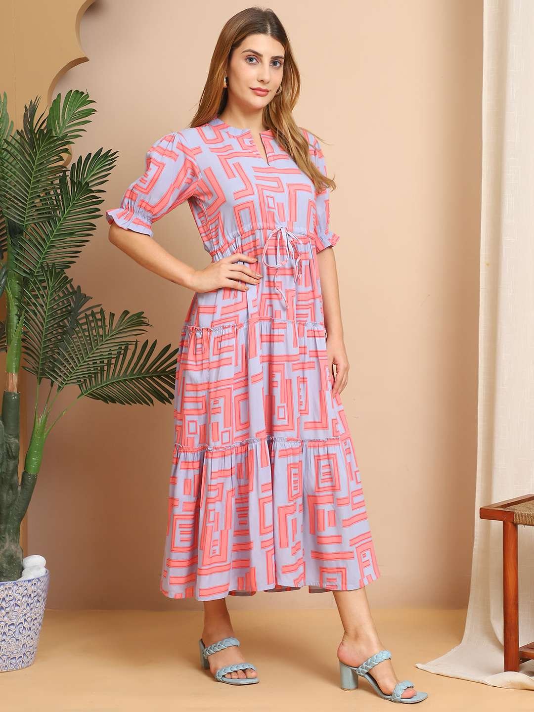 Women's Cotton Printed Fit & Flare Anarkali Gown Midi Dress - Image 2