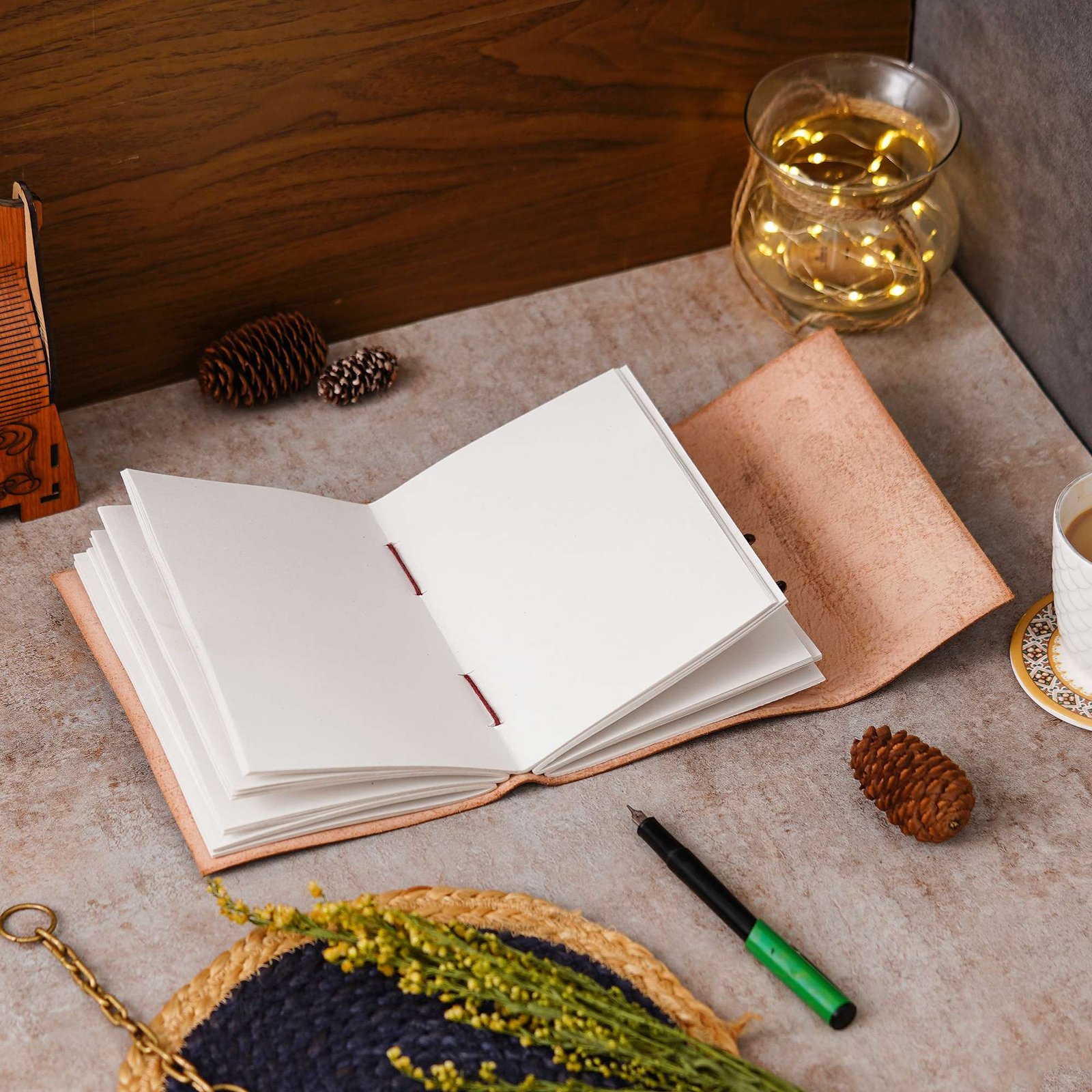 Vintage Handmade Genuine Leather Diary Journal | Premium Antique String Closure | 200 Handmade Unruled Pages DIARY-37 - Image 5