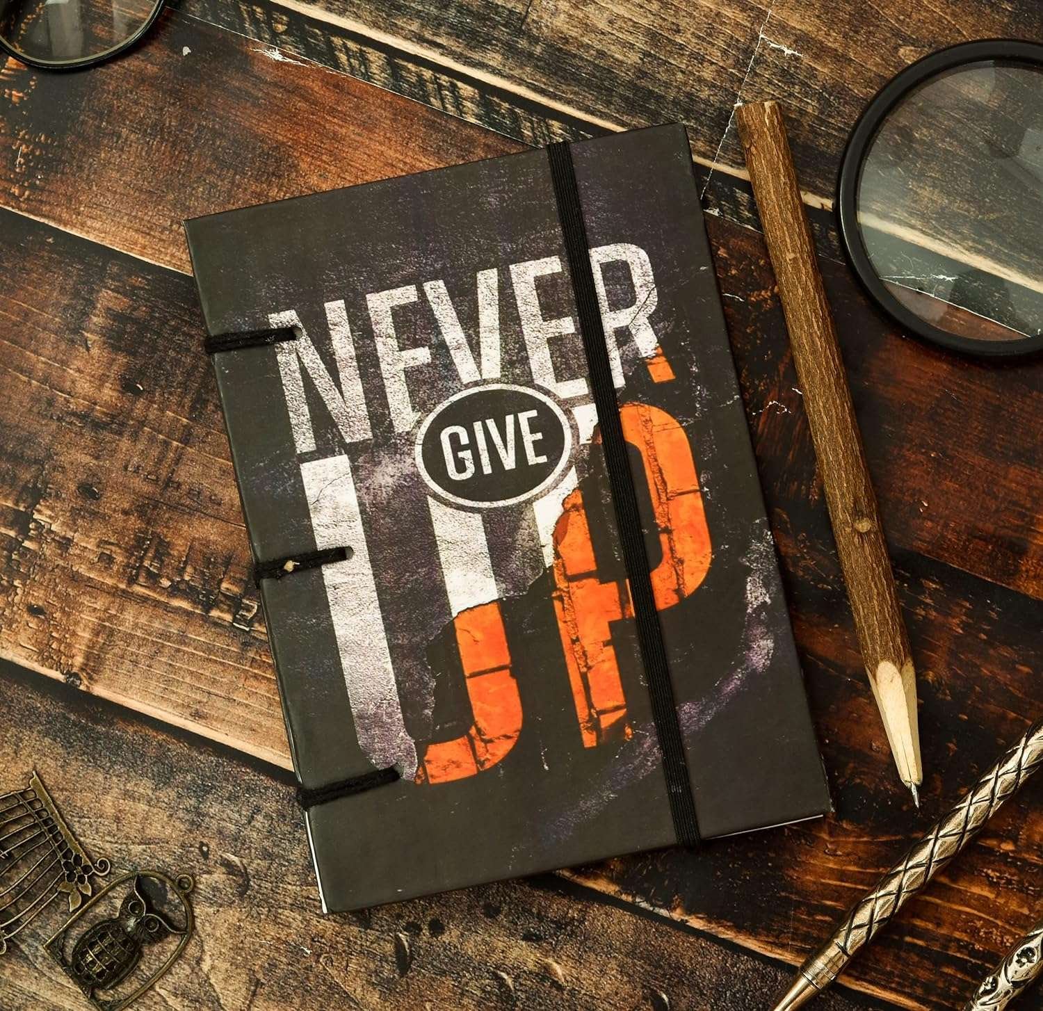 Handmade Printed Cardboard Journal Diary with String Closure Unruled 200 Pages Notepad Personal Diaries for Men and Women -10