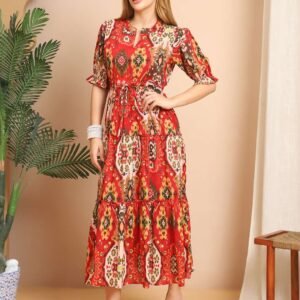 Women's Cotton Printed Fit & Flare Anarkali Gown Midi Dress