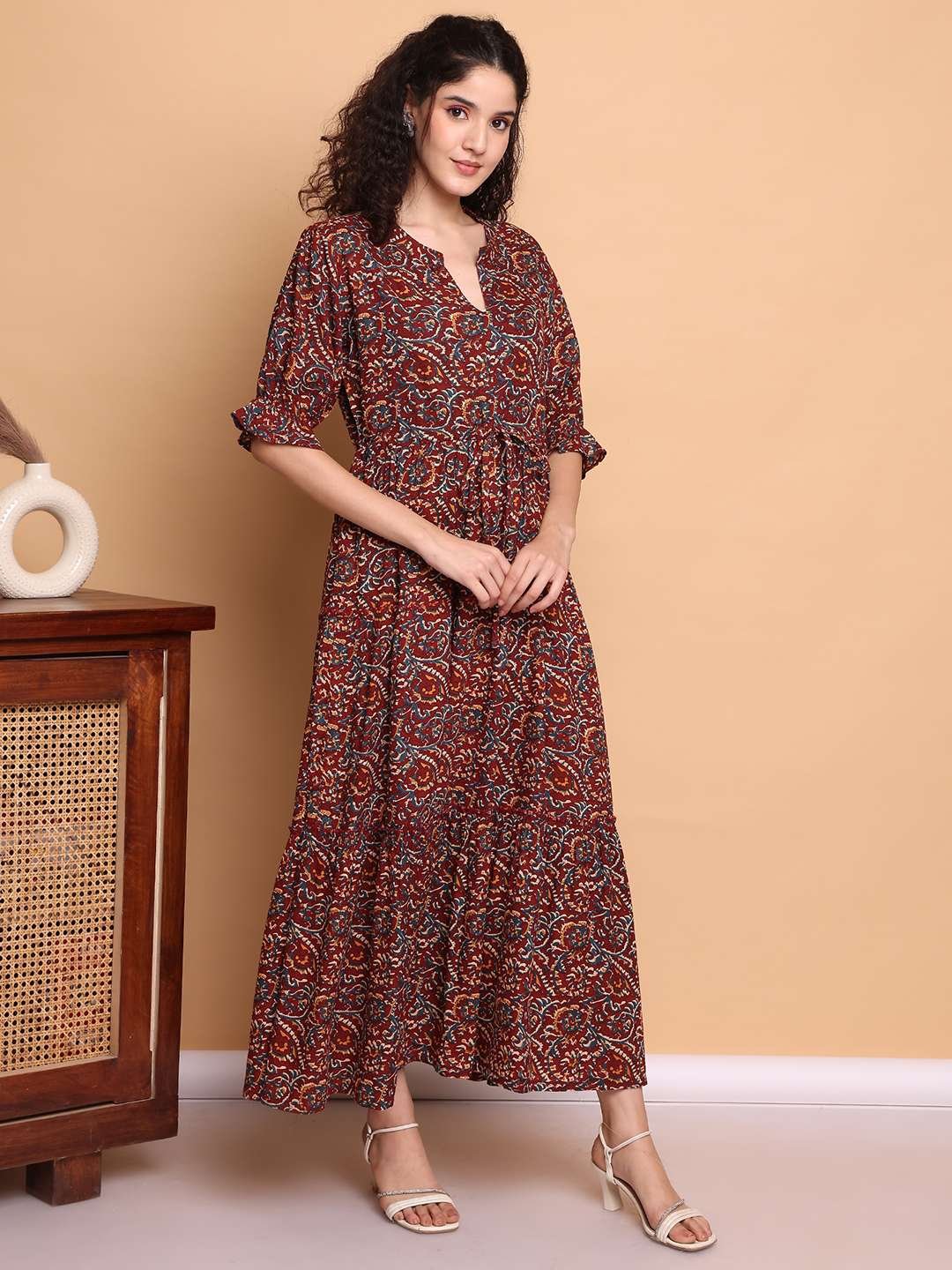 Women's Cotton Printed Fit & Flare Anarkali Gown Midi Dress - Image 2