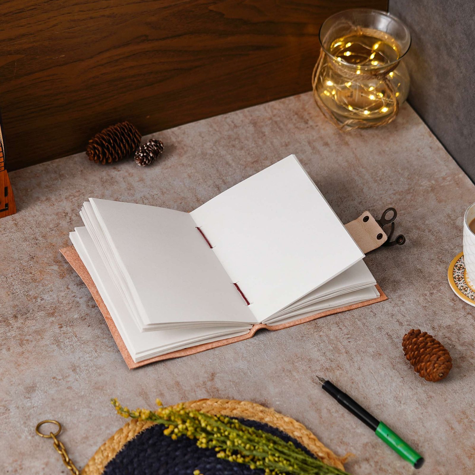 Vintage Handmade Genuine Leather Diary Journal | Premium Antique String Closure | 200 Handmade Unruled Pages DIARY-24 - Image 5