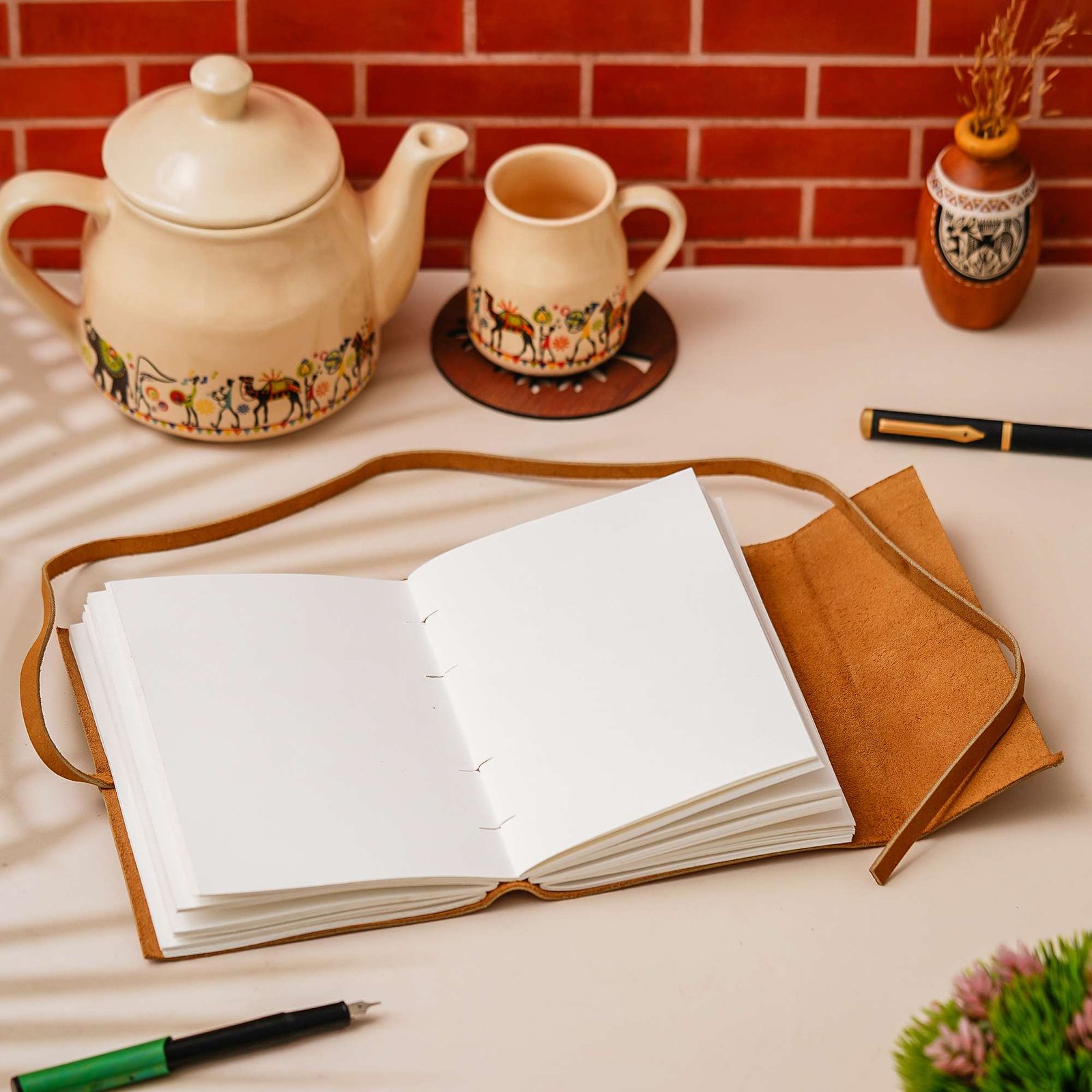 Vintage Handmade Genuine Leather Diary Journal | Premium Antique String Closure | 200 Handmade Unruled Pages DIARY-21 - Image 4