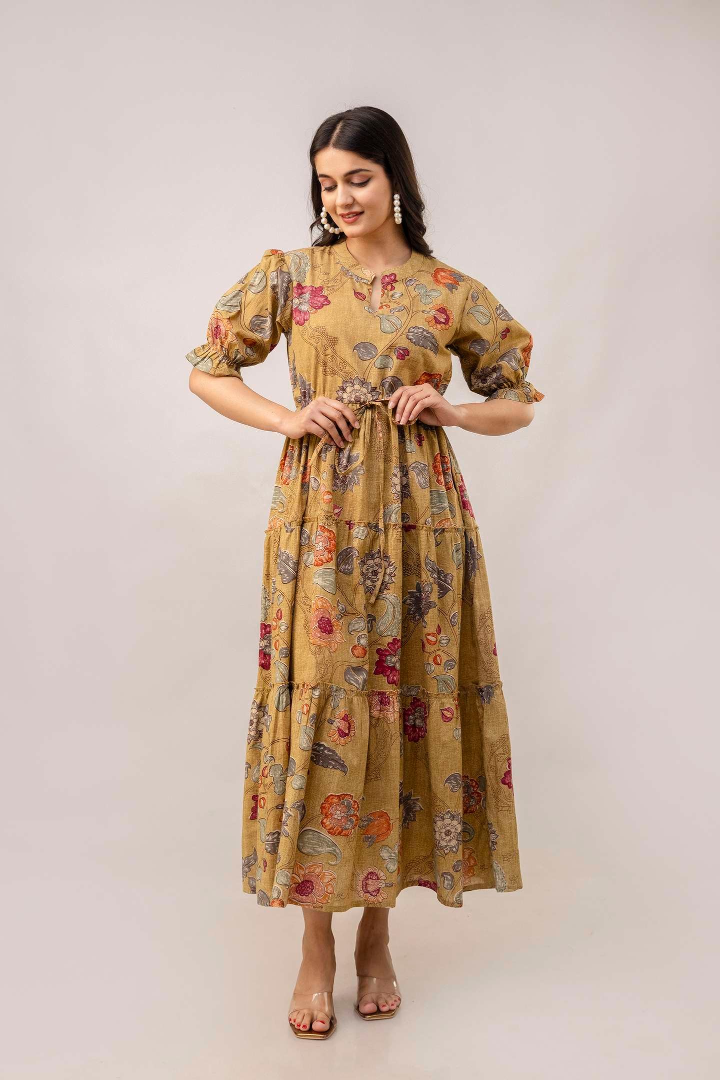 Women's Cotton Printed Fit & Flare Anarkali Gown Midi Dress - Image 2