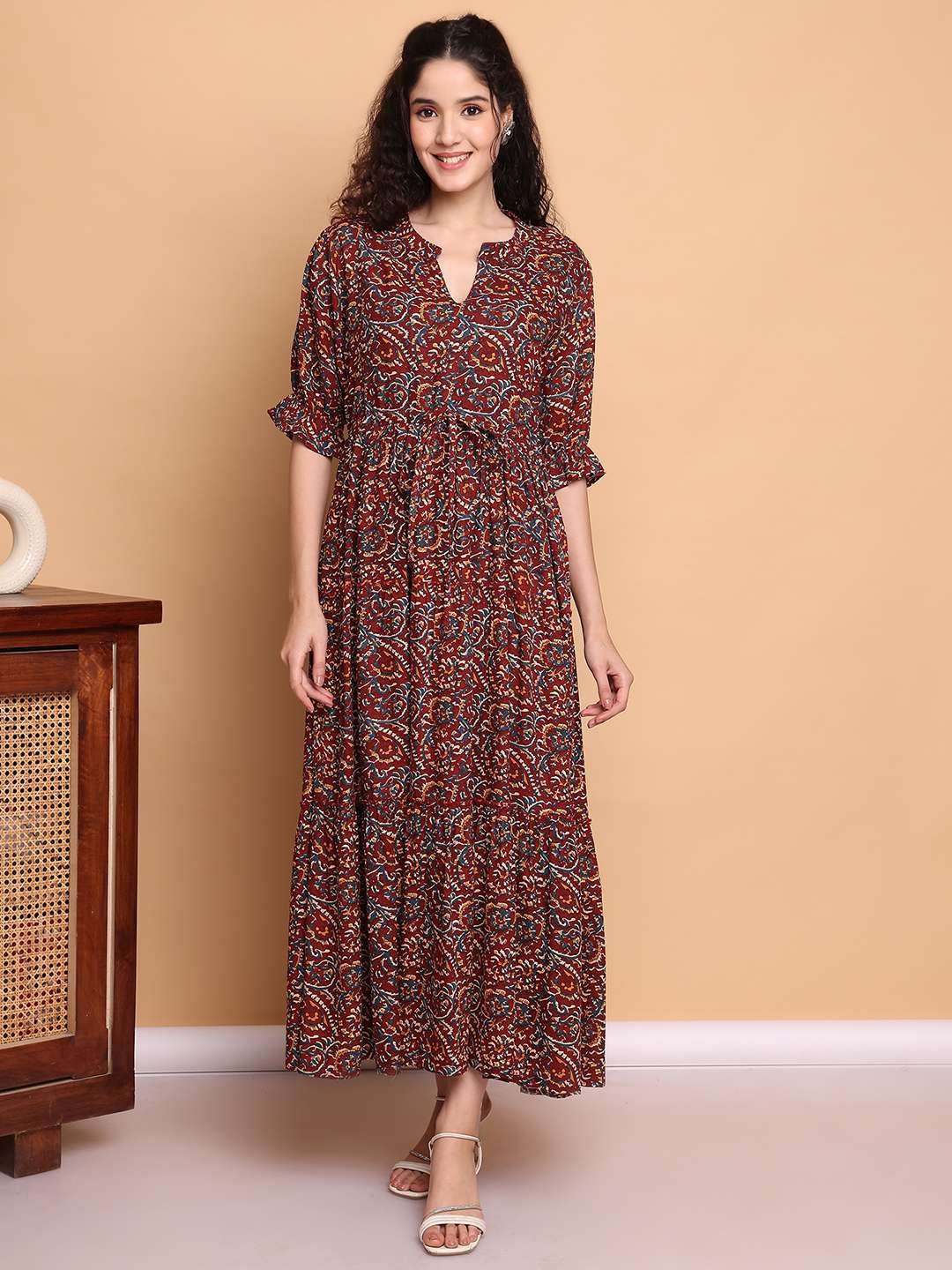 Women's Cotton Printed Fit & Flare Anarkali Gown Midi Dress - Image 6