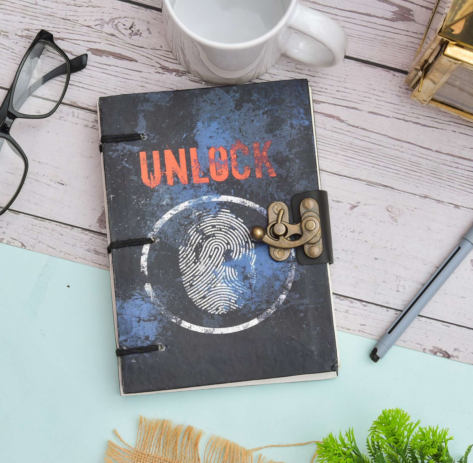 Handmade Printed Cardboard Journal Diary with Buckle Lock Unruled 200 Pages Notepad Personal Diaries for Men and Women -21