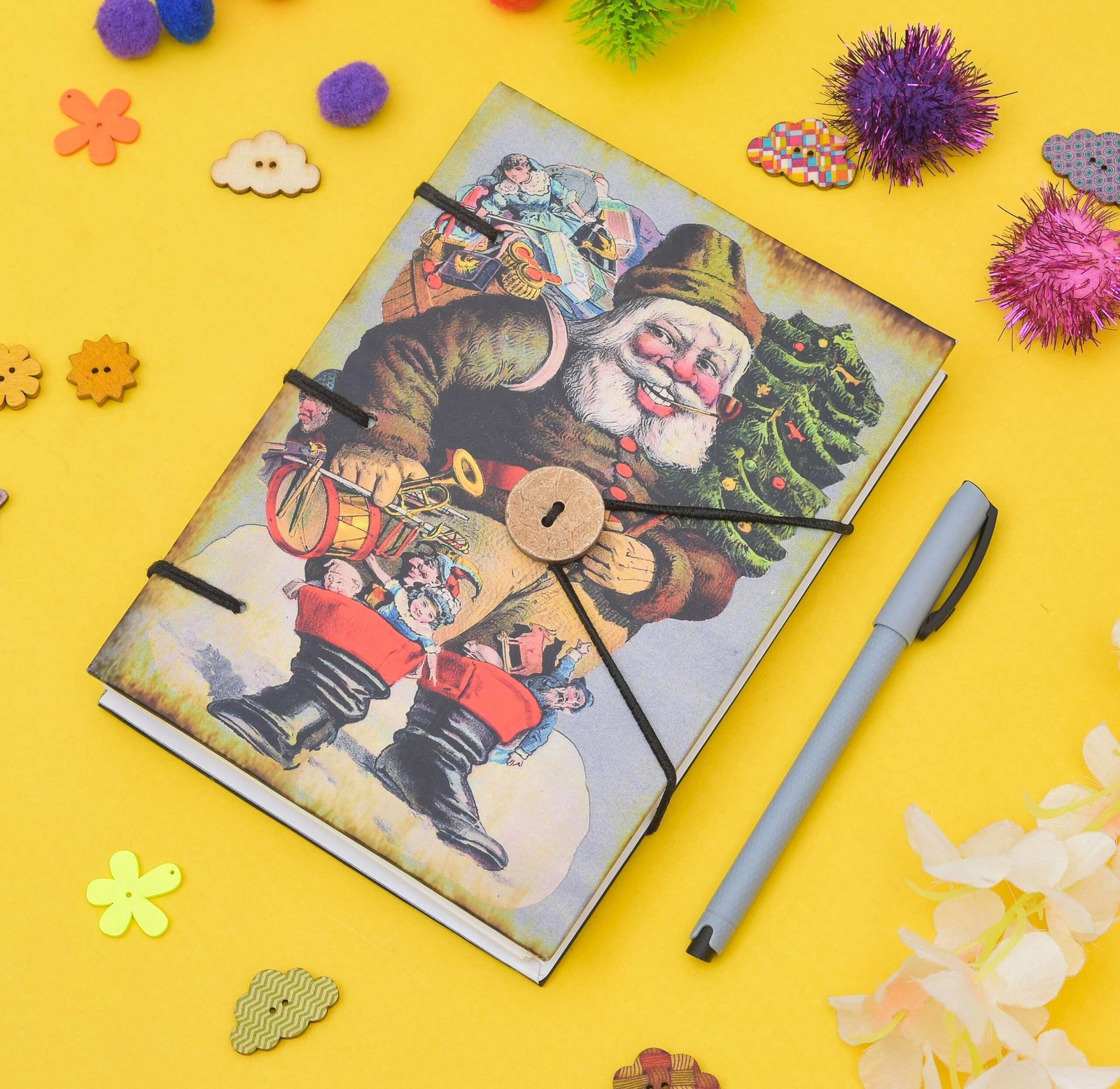 Handmade Printed Cardboard Journal Diary with String Closure Unruled 200 Pages Notepad Personal Diaries for Men and Women -5